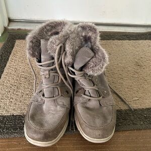 Sorel Gray Fur-Trimmed Winter Boots